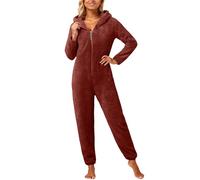 Vhersily Pijama entero unisex para adultos, disfraz de animal de forro polar, de manga larga, suave Onesie con capucha, bonito albornoz entero de ajuste fino y relajado para el hogar, marrón, XXL