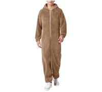 Vhersily Pijama unisex Teddy Fleece entero mono peluche Onesie cálido cómodo otoño invierno mono pijama cosplay Halloween Disfraces de moda elástico en la cintura, fino y suave, verde caqui, 4XL