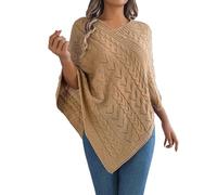 Vhersily Poncho de punto con motivo de trenza, con cuello en V, cómodo, punto trenzado, con dobladillo asimétrico, elegante, delgado, de manga larga, para otoño e invierno, para viajes, verde caqui, S