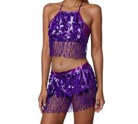Vhersily Ropa de Danza del Vientre Mujer Disfraz Danzadora Vientre Oriental Sujetador Cinturón Belly Dance Outfits Disfraces Carnaval Halloween Vintage Ligero Moda Slim Regalo Año Nuevo, B Violeta