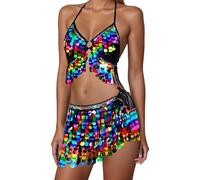 Vhersily Ropa de Danza del Vientre Mujer Disfraz Danzadora Vientre Oriental Sujetador Cinturón Belly Dance Outfits Disfraces Carnaval Halloween Vintage Ligero Moda Slim Regalo Año Nuevo, De color