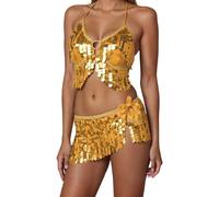Vhersily Ropa de Danza del Vientre Mujer Disfraz Danzadora Vientre Oriental Sujetador Cinturón Belly Dance Outfits Disfraces Carnaval Halloween Vintage Ligero Moda Slim Regalo Año Nuevo, A Gold, Talla