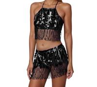 Vhersily Ropa de Danza del Vientre Mujer Disfraz Danzadora Vientre Oriental Sujetador Cinturón Belly Dance Outfits Disfraces Carnaval Halloween Vintage Ligero Moda Slim Regalo Año Nuevo, B Negro