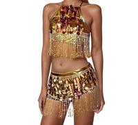 Vhersily Ropa de Danza del Vientre Mujer Disfraz Danzadora Vientre Oriental Sujetador Cinturón Belly Dance Outfits Disfraces Carnaval Halloween Vintage Ligero Moda Slim Regalo Año Nuevo, B Oro, Talla
