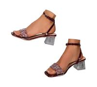 Vhersily Sandalias de mujer de tacón grueso, con diamantes de imitación brillantes, punta abierta, correa en el tobillo, a la moda para noche, ceremonia, fiesta, cóctel, sexydonna Hot Curvy, elegantes