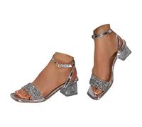 Vhersily Sandalias de mujer de tacón grueso, con diamantes de imitación brillantes, punta abierta, correa en el tobillo, a la moda para noche, ceremonia, fiesta, cóctel, sexydonna Hot Curvy, elegantes