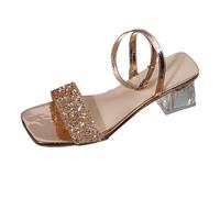 Vhersily Sandalias de mujer de tacón grueso, con diamantes de imitación brillantes, punta abierta, correa en el tobillo, a la moda para noche, ceremonia, fiesta, cóctel, sexydonna Hot Curvy, elegantes