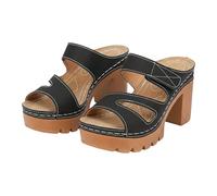 Vhersily Sandalias de tacón para mujer elegantes con cuña de piel suave transpirable con hebilla ajustable antideslizante mar playa sandalias ancho abierto zapatos para fiesta, ceremonia, evento, boda