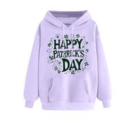 Vhersily St Patrick's Day Sudaderas con Capucha para Mujer Manga Larga Impresión de Letras Estampado Trébol con Bolsillos Moda Cómoda Moderna Cómoda Suave Vintage Deportiva Skater, B Violeta, XL