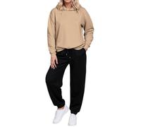 Vhersily Sudadera con capucha de invierno para mujer, conjunto cómodo y elegante, informal, terciopelo con corazón, sudaderas de gran tamaño, pantalón de pierna ancha para salón, para trabajo, otoño
