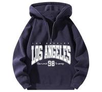 Vhersily Sudadera con capucha para mujer, colección de manga larga, estampado bicolor, estampado con bolsillos, para uso único, temporada urbana, azul marino, L