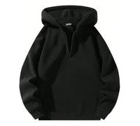 Vhersily Sudadera de media cremallera para hombre, ancha, lisa, cómoda, sencilla y versátil, con capucha, para mujer, medieval, regalo, unisex, para otoño e invierno, para correr, Negro , L