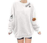 Vhersily Sudadera para mujer con estampado fantasma lisa de manga larga y cuello redondo, estilo informal, para otoño e invierno, B blanco, M