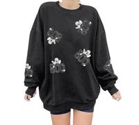 Vhersily Sudadera para mujer con estampado fantasma lisa de manga larga y cuello redondo, estilo informal, para otoño e invierno, De color negro., M