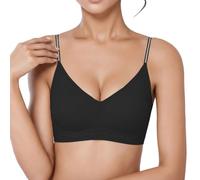 Vhersily Sujetador de mujer sin aros Lovable sin costuras Push Up Cómodo sujetadores acolchados Zero Feel Correas ajustables Cobertura completa con acolchado Cuello en V Regalo de San Valentín, Negro