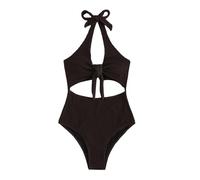 Vhersily Traje de baño para mujer con nudo acanalado Push Up Bikini con corte texturizado de cintura alta control del vientre Cross Una Pieza Playa Beachwear Cómodo Pasaje a cualquier lugar, marrón, L
