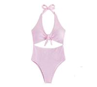 Vhersily Traje de baño para mujer con nudo acanalado Push Up Bikini con corte texturizado de cintura alta control del vientre Cross Una Pieza Playa Beachwear Cómodo Pasaje a cualquier lugar, Rosa, L