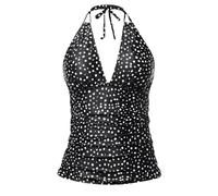 Vhersily Traje de baño para mujer con Push Up Shape, con cordones al cuello, espalda descubierta cuello en V Curvy Trajes de baño de contención Cruz Mar Piscina Playa Regalo de San Valentín, Negro 4