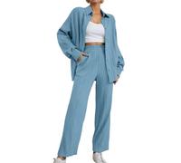 Vhersily Trajes elegantes para mujer, tallas grandes, vestidos de dos piezas, chaqueta de manga larga con solapa y pantalones de cintura alta. Ofertas completos para trabajo otoño-invierno completo de