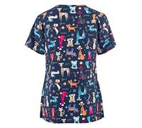 Vhersily Uniformes de quirófano para mujer con cuello en V de manga corta para mujer, jersey de pijama sanitario de impresión casaca sanitaria para dentistas, médicos, estudiantes blusas, navy, M
