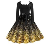 Vhersily Vestido BoeMe de Gran Tamaño - Vestidos Retro para Mujeres Cuello en V Impreso Mangas Largas Dobladillo Moda Primavera Y Otoño Nueva Colección Vestidos de Sol Mujeres Sexy Maxi, dorado, L
