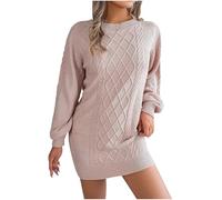 Vhersily Vestido casual de invierno para mujer, cálido, con cinturón de cintura de manga larga, suave, suéter de túnica cómodo todos los días, clásico para ceremonias, vestidos de noche formales