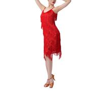 Vhersily Vestido de baile latino americano niña con tirantes lentejuelas y flecos cuello V para espectáculos de baile Nightclub o fiestas festivas regalo Año Nuevo Navidad para Cena, boda, Rojo 1, S