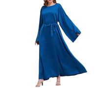 Vhersily Vestido de mujer Ramadán Musulmán Abayat, vestido de oración tradicional, de manga larga, con cinturón musulmán árabe Abaya para la noche étnica vestidos largos islámicos clásicos para bodas