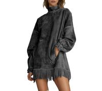 Vhersily Vestido de noche para mujer elegante de color rojo con cuello alto, mangas largas, abertura lateral, piecas en la cintura, decoración con cremallera y moldeador de alto nivel para noches