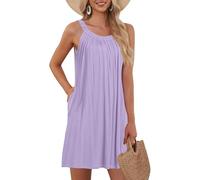 Vhersily Vestido de playa sexy para mujer, vestido de verano, sin mangas, para las vacaciones en la playa, para skater, tiempo libre, a la moda, fresco y transpirable, romántico, violeta, L