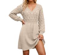 Vhersily Vestido de punto de manga larga para mujer, vestido corto de una línea para otoño e invierno, cintura alta, mini vestidos casuales, túnica a la moda, elegante y elegante, cómodo pasaje en
