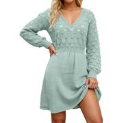 Vhersily Vestido de punto de manga larga para mujer, vestido corto de una línea para otoño e invierno, cintura alta, mini vestidos casuales, túnica a la moda, elegante y elegante, cómodo pasaje en