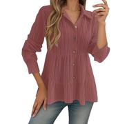 Vhersily Vestido de verano para mujer, con botones, de lino, informal, cuello en V, manga corta, con volantes, para otoño e invierno, rojo, S