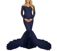 Vhersily Vestido Fotográfico de Maternidad Vestido De Maternidad Vestido De Color Sólido Fuera De Hombro De Gasa Embarazada Ropa De Maternidad Vestido De Longitud De Suelo Ropa De Maternidad Maxi