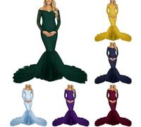 Vhersily Vestido Fotográfico de Maternidad Vestido De Maternidad Vestido De Color Sólido Fuera De Hombro De Gasa Embarazada Ropa De Maternidad Vestido De Longitud De Suelo Ropa De Maternidad Maxi