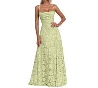 Vhersily Vestido largo de mujer elegante vestido floral encaje sin mangas con espaguetis sin espalda vestido de playa vacaciones para ceremonias discotecas cócteles bodas vestidos de noche formal