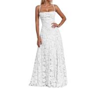 Vhersily Vestido largo de mujer elegante vestido floral encaje sin mangas con espaguetis sin espalda vestido de playa vacaciones para ceremonias discotecas cócteles bodas vestidos de noche formal