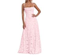 Vhersily Vestido largo de mujer elegante vestido floral encaje sin mangas con espaguetis sin espalda vestido de playa vacaciones para ceremonias discotecas cócteles bodas vestidos de noche formal