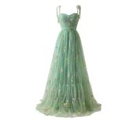 Vhersily Vestidos Dama de honor, Mujer Bordado Floral Tul Vestidos de Baile Corsé Largo Espagueti Hada Óxido Vestido de Noche Formal Vestido de Fiesta Vestidos de Primavera Cóctel Refinado, Verde, M