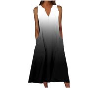 Vhersily Vestidos de verano largos mujer vestido de playa vestido sin mangas cuello V con bolsillos vestidos maxi impresión ocio suelto primavera verano a la moda, fresco y transpirable, romántico