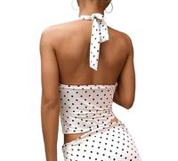 Vhersily Y2K - Camiseta de tirantes para mujer, sexy, de lunares, ajustable, con espaguetis, sin tirantes, con cuello en V, Slim Fit Cami sin mangas, camiseta de verano para estaciones, Color blanco