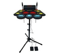 Vhffoso Juego de Batería Electrónica con 9 Almohadillas para Oreja, Baquetas Iluminadas y Soporte, 5 Kits de Batería Diferentes, 10 Ritmos Únicos, Altavoces Dobles