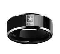VHKJewE Anillo militar de 8 mm con cúpula y plano, estrella grabada, acero titanio. Joyería for veteranos, ideal for hombres mujeres(Black,Y)
