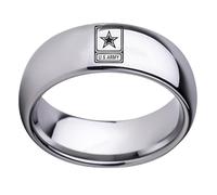 VHKJewE Anillo militar de 8 mm con cúpula y plano, estrella grabada, acero titanio. Joyería for veteranos, ideal for hombres mujeres(Silver,O)