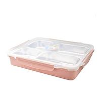 VHKJewE Fiambreras Bento Box a prueba de fugas, recipientes acero inoxidable for alimentos, diseño 4 secciones que mantiene un equilibrio perfecto(Pink)