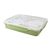 VHKJewE Fiambreras Bento Box a prueba de fugas, recipientes acero inoxidable for alimentos, diseño 4 secciones que mantiene un equilibrio perfecto(Green)