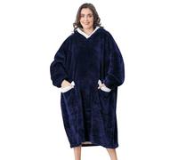 VHOME Manta con capucha de gran tamaño, para mujer y hombre con mangas y capucha, manta portátil, manta supersuave y cálida para adultos para Navidad, regalos de cumpleaños, A-marine, 110x80CM