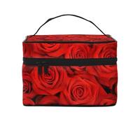 VhoMes Bolsa de Maquillaje, Bolsa de cosméticos Grande, Bolsa de Viaje portátil, Impermeable de Cuero para Mujeres y niñas,Rosas Rojas