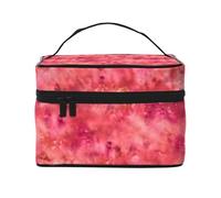 VhoMes Bolsa de Maquillaje, Bolsa de cosméticos Grande, Bolsa de Viaje portátil, Impermeable de Cuero para Mujeres y niñas,Tinte Anudado Hielo Rojo