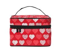 VhoMes Bolsa de Maquillaje, Bolsa de cosméticos Grande, Bolsa de Viaje portátil, Impermeable de Cuero para Mujeres y niñas,Corazones Rojos y Blancos y Amor.